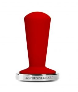 Abbildung des eines Espresso Gear Tamper der Baureihe "Luce" mit rotem Griff.