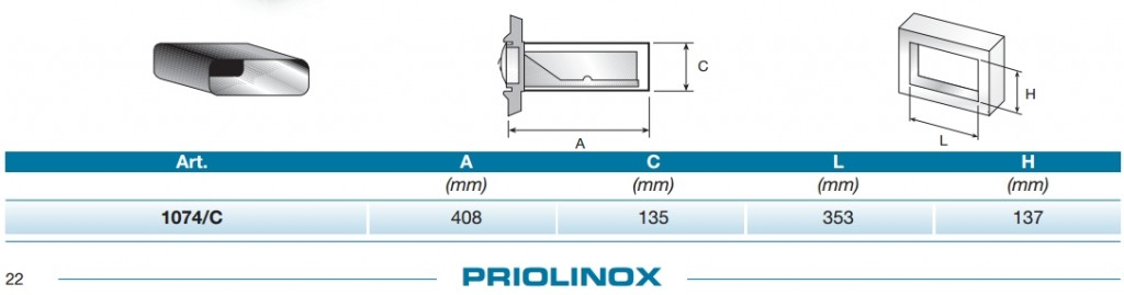 Abmessung zur Priolinox Dampfschutzhabe 1074/C 